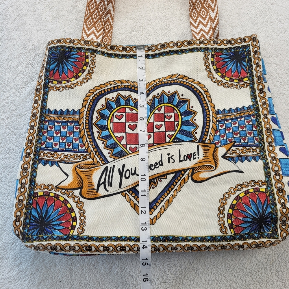 Brighton TC AR Canvas Tote All You Need Is Love with Weaved Handle NWOT - Picture 3 of 11